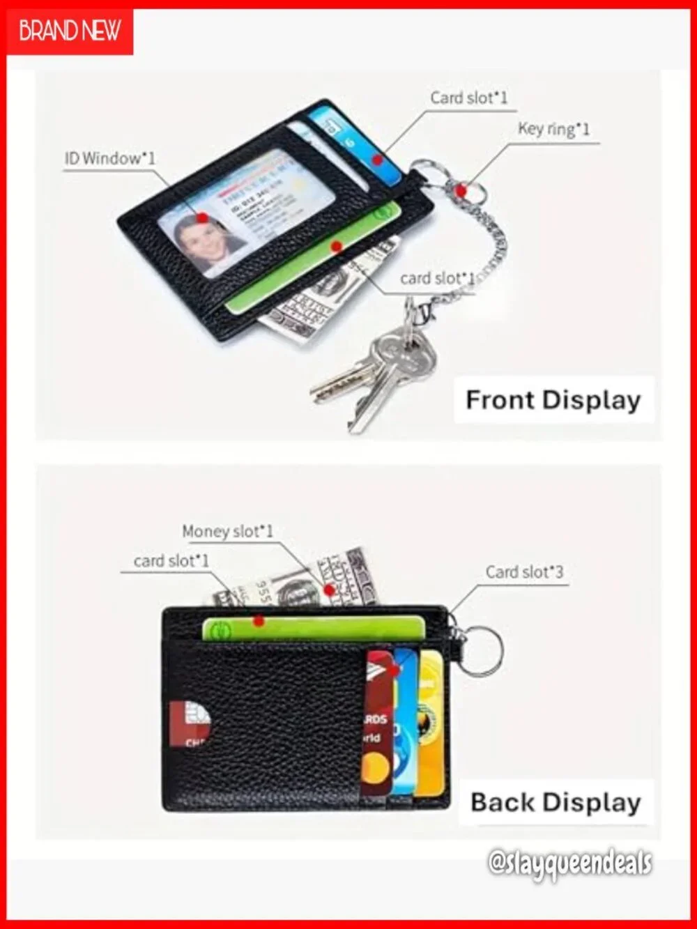 Slim Minimalist Leather Wallet RFID Blocking Card Holder Key Ring